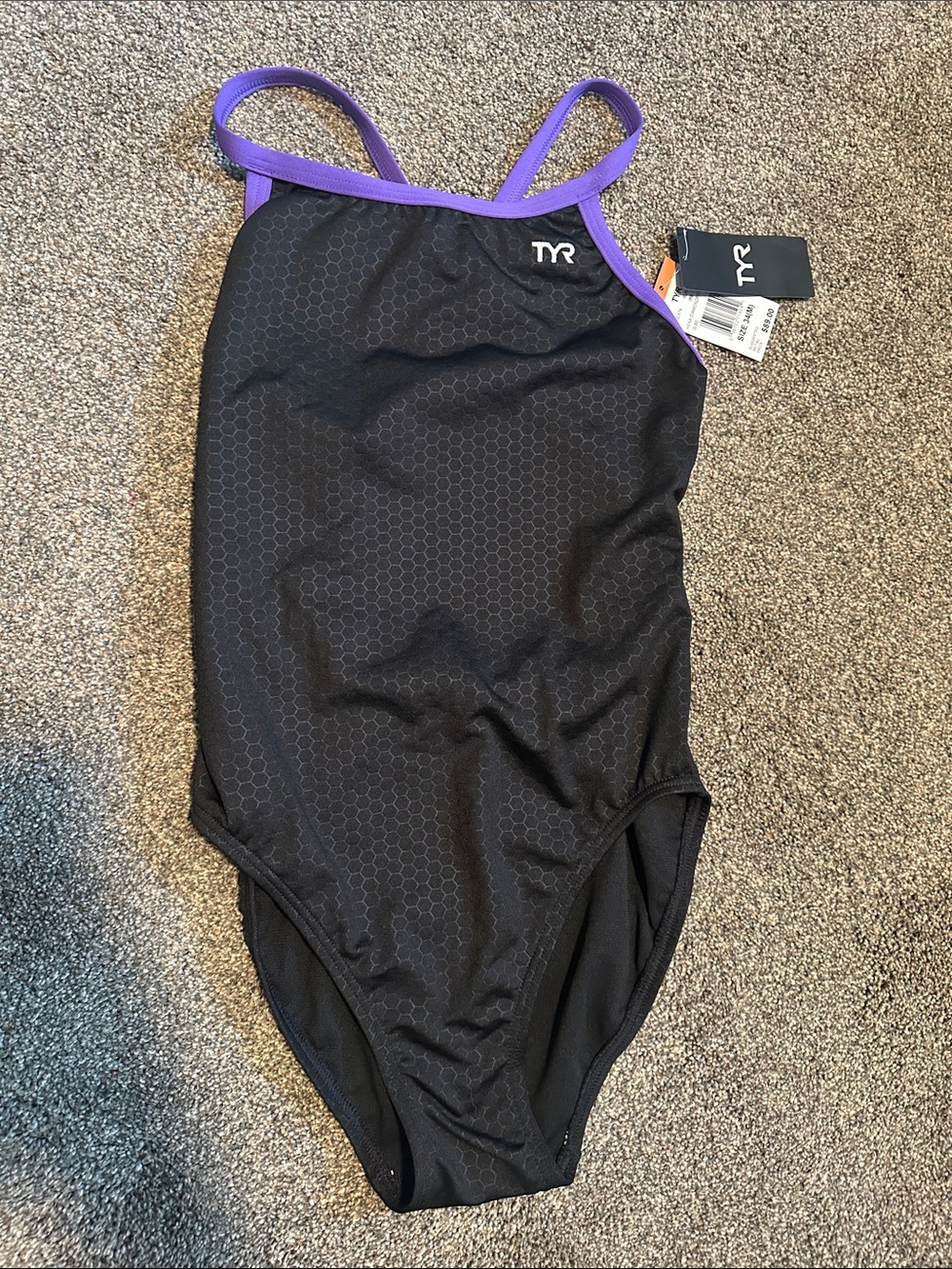 TYR Black One-Piece Swimsuit with Purple Trim